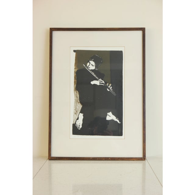 Wood 1970s Vintage Genevra Sloan "The Flutist" B&W Fine Art Print For Sale - Image 7 of 7