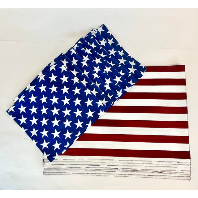 These vintage Flag Motif striped placements and star napkins are perfect for all Patriotic holiday seasons from Memorial...