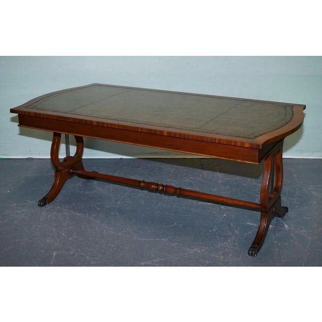 Large Vintage Hunter Green Leather Topped Coffee Table For Sale - Image 4 of 17