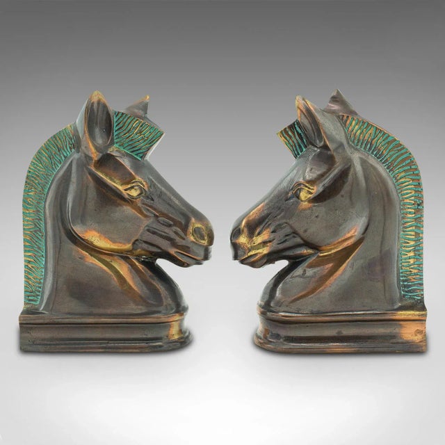 1970s Modern Pair of Vintage Horse Bust Bookends, English, Cast Brass, Decorative, Novel Rest For Sale - Image 4 of 11