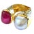 Bochic “Orient” Ruby & South Sea Pearl 2 Gem Ring Set 18K & Silver, Size 10 For Sale