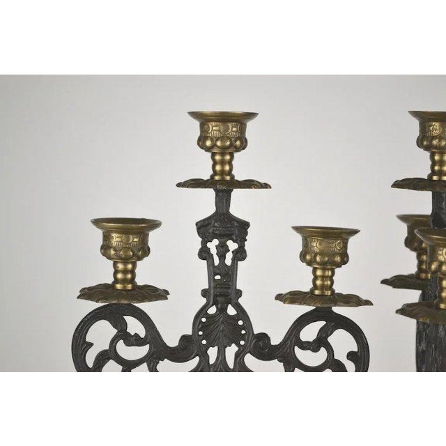 Renaissance Blackened Brass Candlesticks - A Pair For Sale - Image 3 of 8