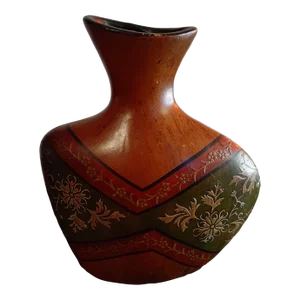 1980s Hand Carved Floral Inlay Terra Cotta Pottery Vase