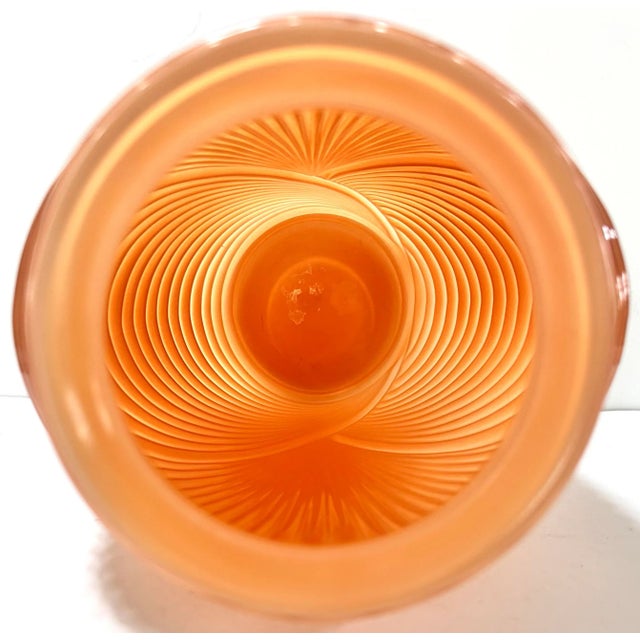 1980s Vintage Glass Art Deco Fan Vase – Coral Peach - Draped Pressed Glass Sculptural Decor For Sale - Image 5 of 10