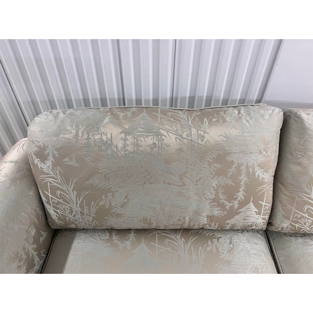 Textile Custom Designed by Me an Interior Designer Fabricated in My Private Workroom. 100% Silk Chinoiserie Luxury Sofa in the Lawson Style For Sale - Image 7 of 8
