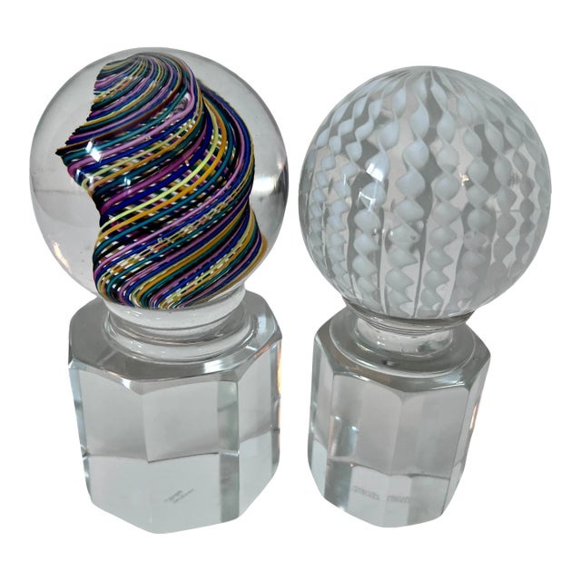 Italian Venini Murano Crystal Signed Paperweight Bookends - a Pair For Sale