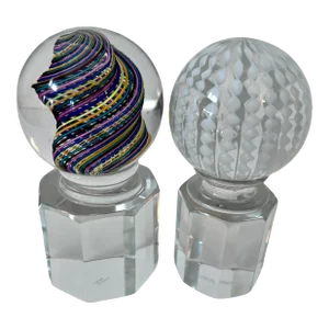 Italian Venini Murano Crystal Signed Paperweight Bookends - a Pair