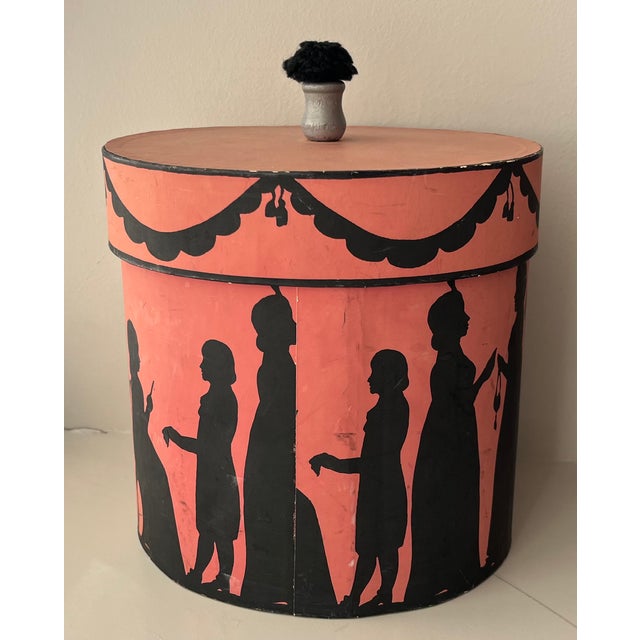 Vintage Oval Wallpaper Box by Atelier of Hudson, New York With Black Regency Silhouettes on a Pink Ground For Sale - Image 10 of 18