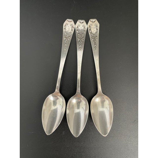 Antique lot of 3 Five o'Clock teaspoons in the Madam Jumel pattern by C. Preusser Jewel Company. This classic design...