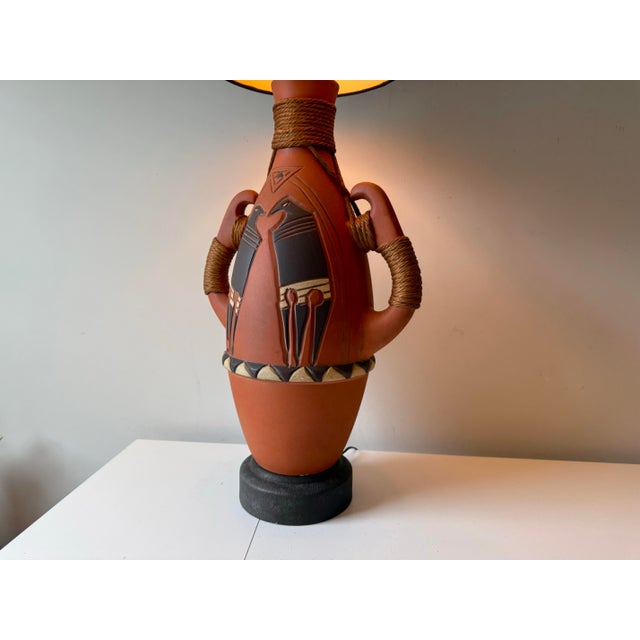 Tribal Mid 20th Century Southwestern Tribal Terracotta Pottery Lamp For Sale - Image 3 of 12