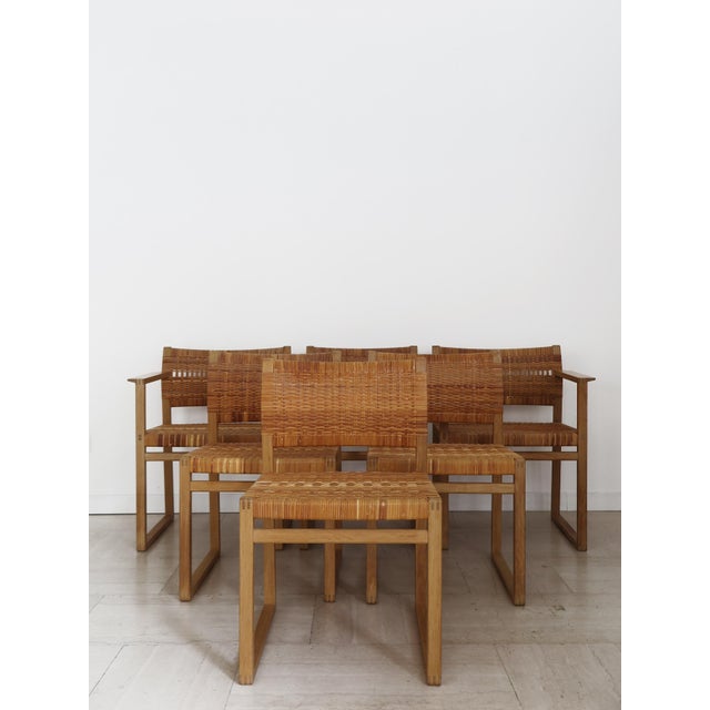 Scandinavian midcentury modern design set of six dining chairs BM61 model designed by Børge Mogensen with oak wood frame...