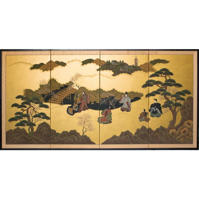 "The Tale of Genji", 1950s Showa Era Japanese Painted Byobu Screen For Sale - Image 18 of 18