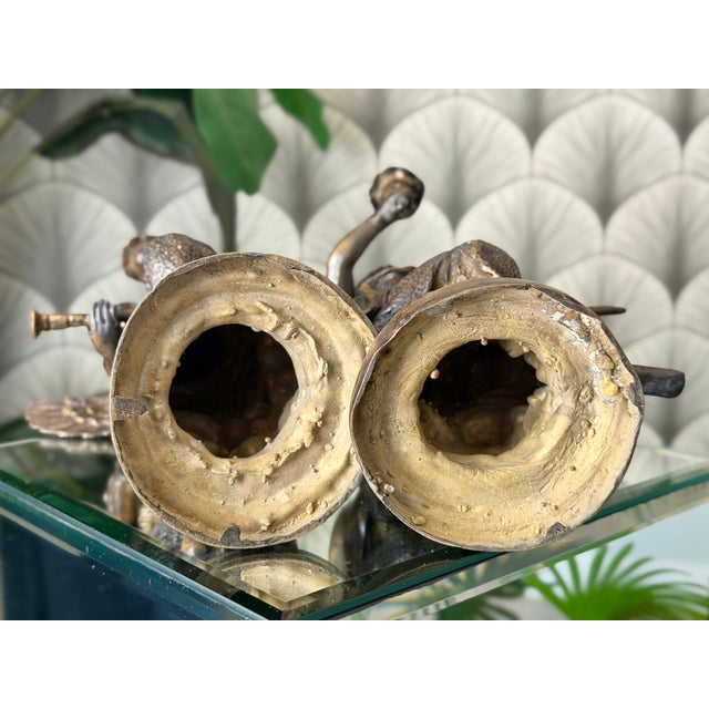 Antique Art Nouveau Brass Bronze Cherub Cupid Angel Candlestick Holder Sculptures - A Pair For Sale - Image 18 of 18