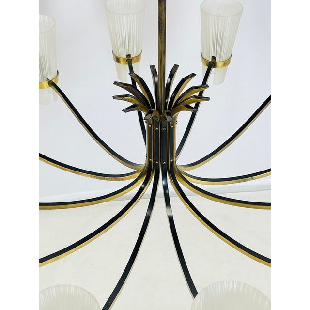 Brass & Murano Glass 12-Arm Chandelier by Stilnovo, Italy 1970's For Sale - Image 9 of 12