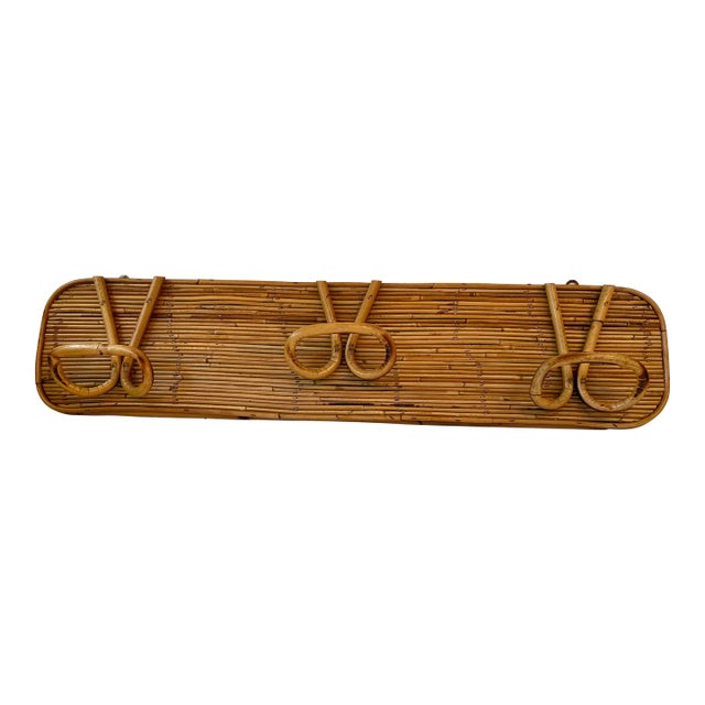 Italian Reed and Bamboo Coat Rack, Wall Mount, Style of Gabriella Crespi 1950s Italian Mid Century For Sale