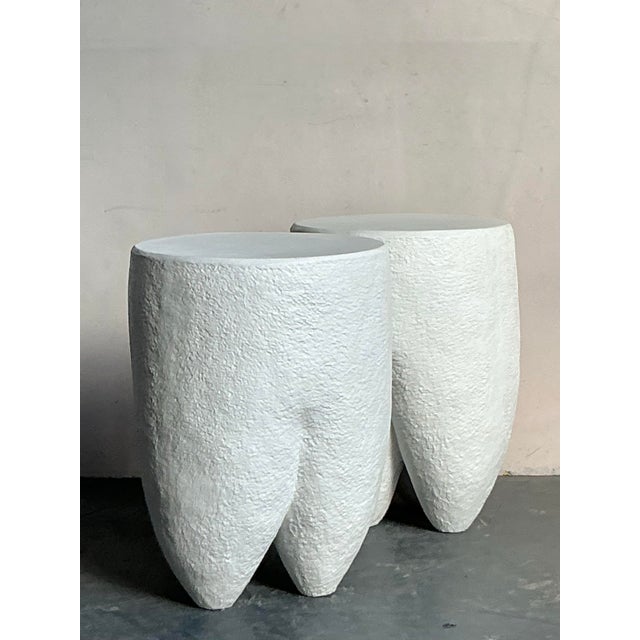 Early 21st Century Vintage Boho Pebbled Biomorphic Low Stools - a Pair For Sale - Image 5 of 10