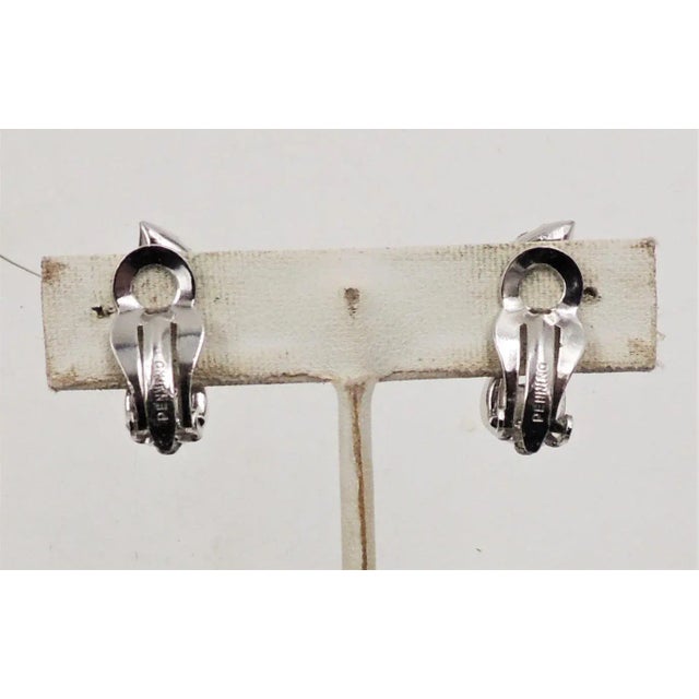 Pennino 1950s Pennino Rhodium Plated Pave Clear Rhinestone Leaf Clip Earrings - 2 Pieces For Sale - Image 4 of 10