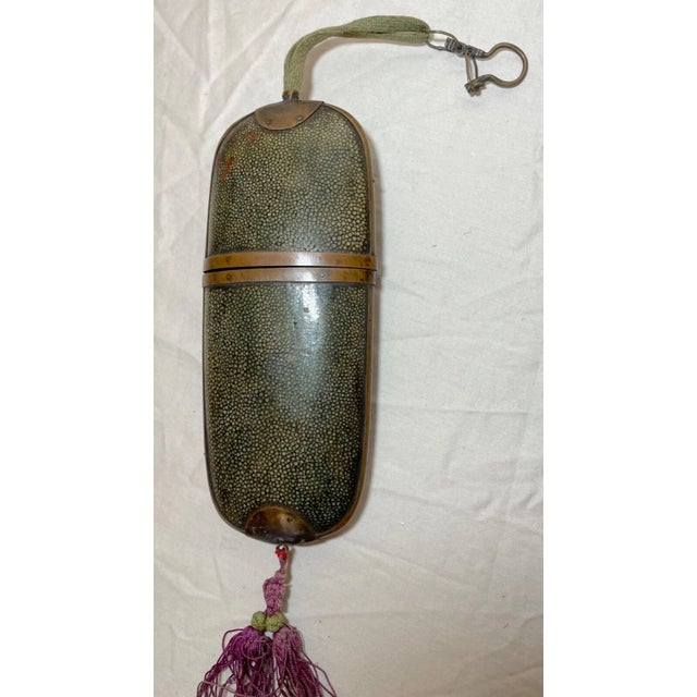 Rare Antique 19th Century Chinese Bronze Shagreen Stingray Glasses Case Holder For Sale - Image 4 of 12