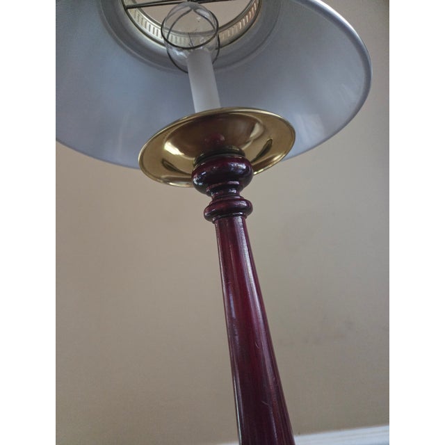 Late 20th Century Vintage Wood and Brass Candlestick Library Lamp For Sale - Image 5 of 11