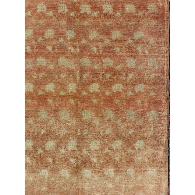 Vintage Turkish Konya Rug with All-Over Rose Design in Tangerine & light green Colors. Keivan Woven Arts/ Rug/ EN-507,...