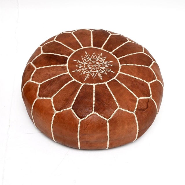 1970s Vintage Moroccan Leather Ottoman Stools, 1970, Set of 2 For Sale - Image 5 of 9