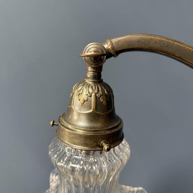 Brown French Art Nouveau Table Lamp with Transparent Glass Shade For Sale - Image 8 of 18