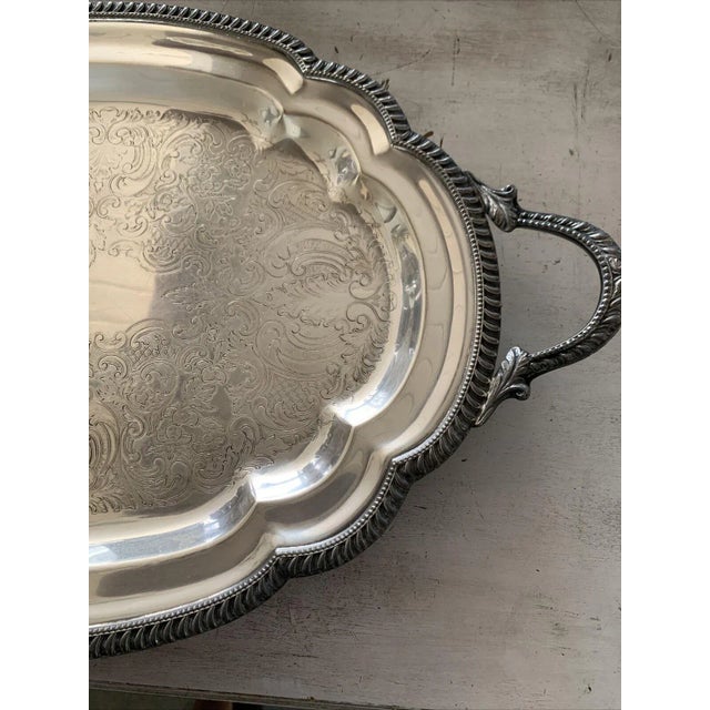 Silver Antique Silver on Copper Scalloped Oval Serving Tray For Sale - Image 8 of 13