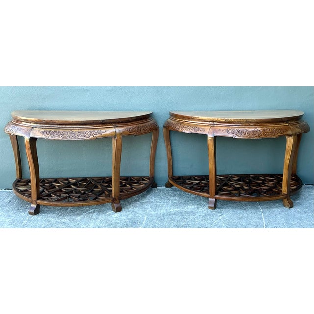 Vintage Fretwork Demilune Console Table For Sale - Image 4 of 12