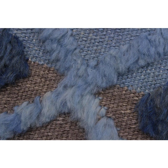 1990s 1990s Boho Chic Moroccan High-Low Pile Lt. Blue Wool Rug - 8'4" X 10'1" For Sale - Image 5 of 8