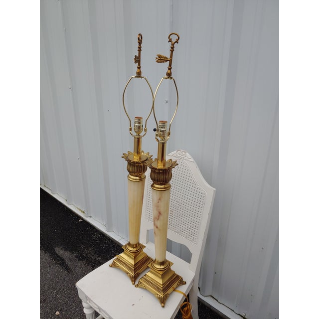Mid-Century Modern Mid-Century Brass and Ivory Lamps - a Pair For Sale - Image 3 of 7