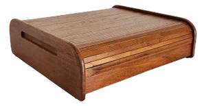 Mid 20th Century Teak Wood Tambour Desk-Top Organizer Box