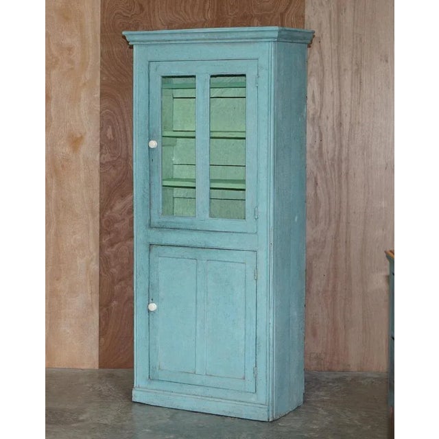Stunning highly collectable hand painted duck egg blue victorian pine pot cupboard or bookcase a very charming and highly...