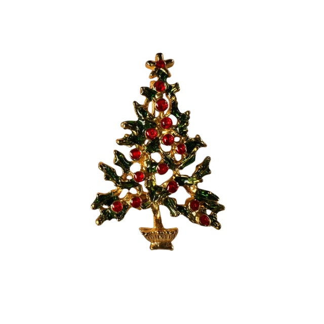 Trifari Vintage Holly Berry Christmas Tree Brooch For Sale - Image 4 of 5