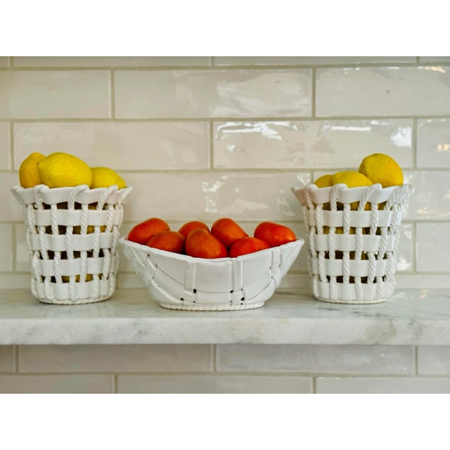 Striking white set of three! All are made in Italy. The stamp can be seen in photos. The bowl measures 9 by 7 by 2.5...