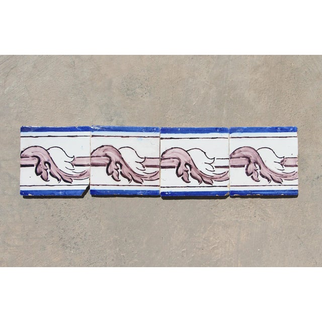 Portuguese Frieze, Set of 4 Baroque Tiles, 19th Century, Earthenware For Sale - Image 12 of 12