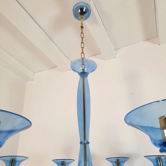1980s Large Mid-Century Modern Blue Murano Glass Chandelier For Sale - Image 10 of 12
