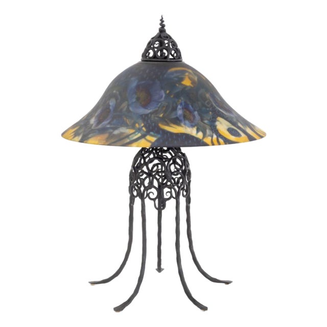 Ulla Darni Reverse Painted Glass Table Lamp For Sale