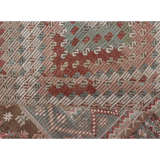 Colorful Vintage Turkish Embroidered Flat-Weave in Diamond Design 7'0 X 10'5 For Sale - Image 14 of 15