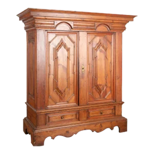 Antique Baroque Pine Armoire With Heavy Paneled Doors, Denmark Circa 1800-20