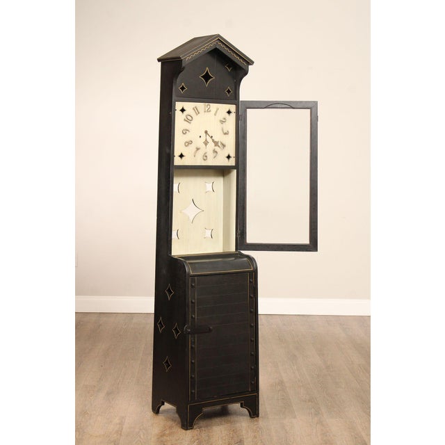 Farmhouse Late 20th Century Shop Of The Crafters Oak Ebonized Grandfather Clock For Sale - Image 3 of 12