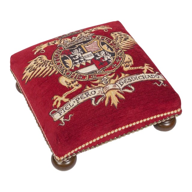 English Traditional Blenheim Palace Armorial Bearing Tapestry Footstool For Sale