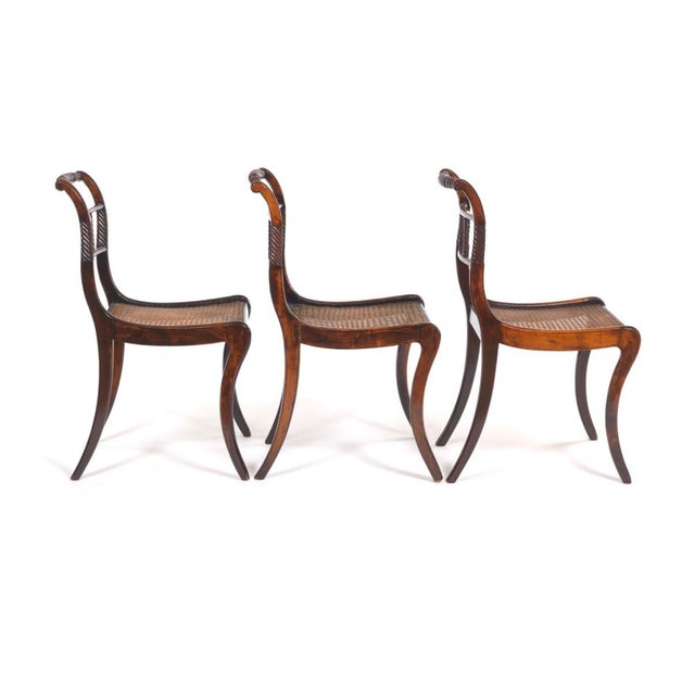 Wood Rare Pair of 19th Century English Regency Mahogany Chairs -Attributed to Gallows, Original Hand Caning British West Indies Feel! For Sale - Image 7 of 10