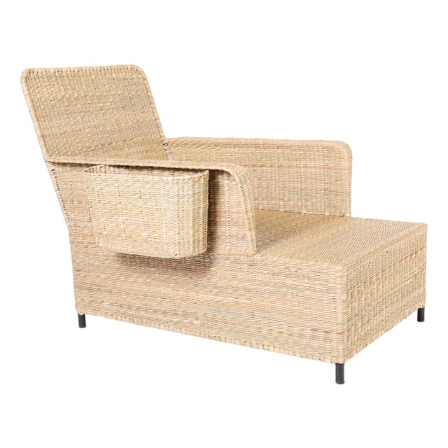 Woven Reed Chaise Lounges With Magazine Racks For Sale
