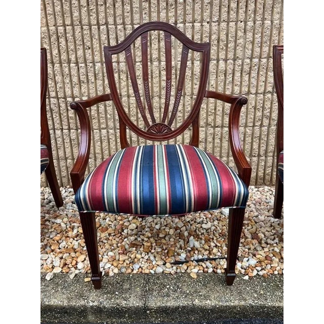 Late 20th Century Baker History Charleston Set of 8 Solid Mahogany Shield Back Dining Chairs For Sale In Washington DC - Image 6 of 11