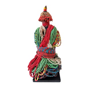 Vintage African Beaded Namji Fertility Doll Cameroon 11" H W/Stand For Sale