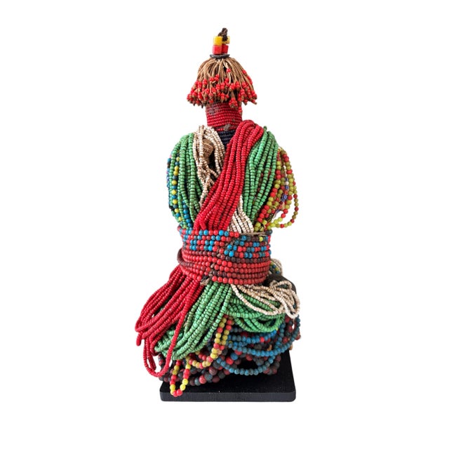 Vintage African Beaded Namji Fertility Doll Cameroon 11" H W/Stand For Sale