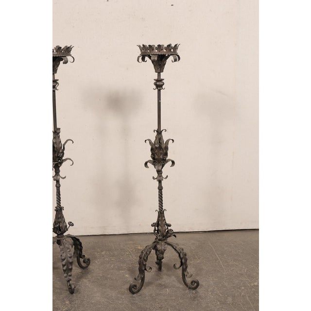 Metal Mid 20th Century French Forged Iron Floor Candlesticks, 5 Ft Tall For Sale - Image 7 of 13