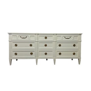 Vintage American of Martinsville Off-White Lacquered Triple Dresser With Original Brass Hardware For Sale