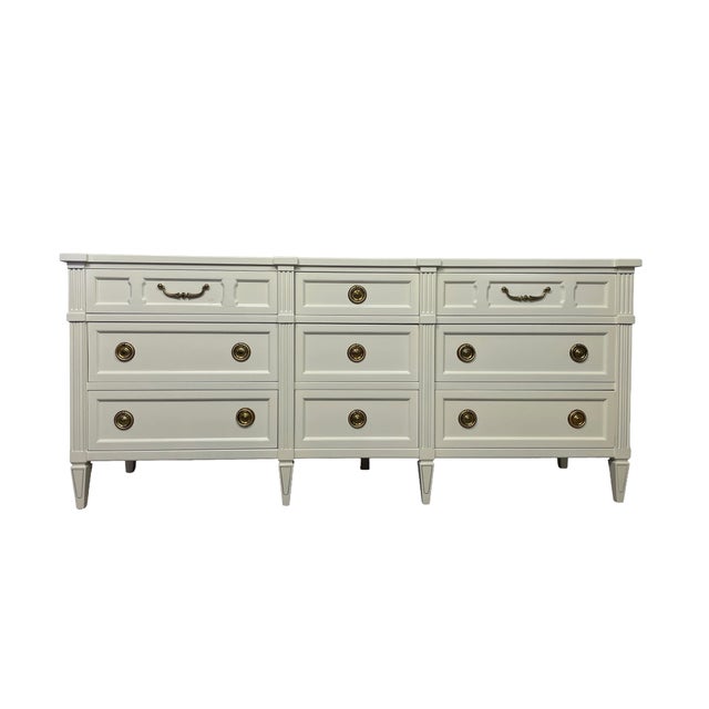 Vintage American of Martinsville Off-White Lacquered Triple Dresser With Original Brass Hardware For Sale
