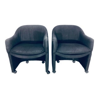 Thayer Coggin Black Denim Dining Arm Chairs- a Pair For Sale